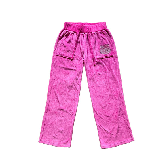 Hello Kitty Tracksuit Pants S Hot Pink Velvet Rhinestone Y2K Kawaii Nostalgia - Picture 1 of 8